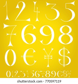 Font of numbers, hand drawn with geometric design isolated on background.For fashion magazine, print material and magazine.Retro and vintage typographic for web site, poster, placard and card template