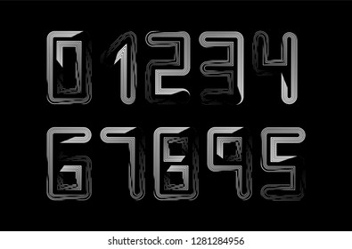 Font numbers in lines on a black background, vector, illustration