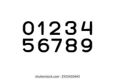 Font numbers in the spraying paint style, graffiti street art numerals 0, 1, 2, 3, 4, 5, 6, 7, 8, 9, vector illustration 10.