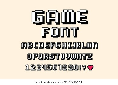 font and numbers. Video computer game design 8 bit . Vector alphabet