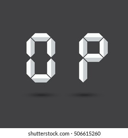 font O ,P vector Digital Paper style on Dark background for you design, EPS 10 illustration