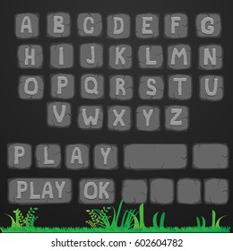 Font on rock tablet, prehistoric design, stone age, vector
