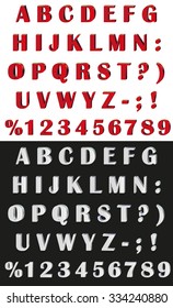 font on white and black background volume alphabet and numbers