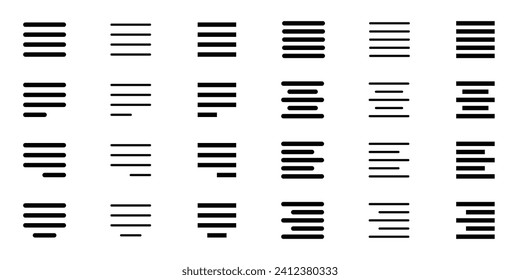 font paragraph left, right, center alignment vector button icon set.