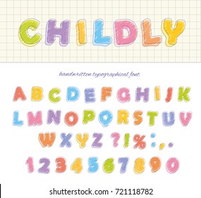 Font pencil crayon. Children's drawing. Isolated on white.