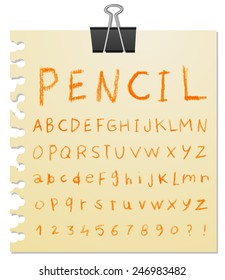 Font pencil crayon. Handwritten Vector illustration.