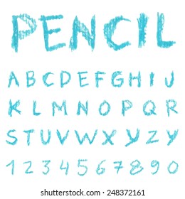 Font pencil crayon. Handwritten Vector illustration.
