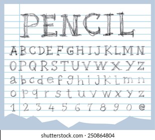  Font pencil crayon. Handwritten Vector illustration.