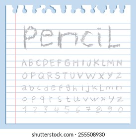 Font pencil crayon. Handwritten Vector illustration.