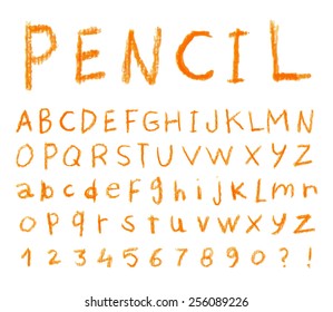 Font Pencil Crayon. Handwritten Vector Illustration.