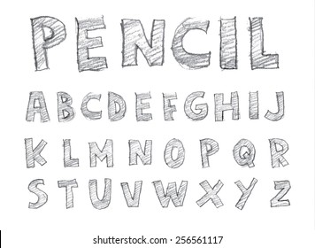 Font Pencil Crayon. Handwritten Vector Illustration.