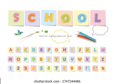 Font pencil crayon. For kids. Handwritten, scribble. Vector