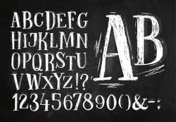 Lettertype Potlood Vintage Alfabet Tekening Met Krijt Op Krijtbord Achtergrond.