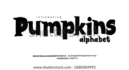 Font Pumpkins Halloween groovy psychedelic alphabet with boo. Vector flat illustration. Floating groovy text. American latin style shape.