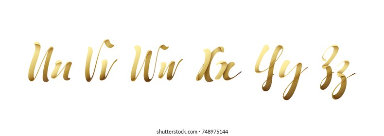 Font ribbon style, alphabet golden. Letters u, v, w, x, y, z, typography vector illustration. 