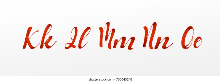 Font ribbon style, alphabet red. Letters k, l, m, n, o, typography vector illustration.