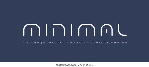 Alfabeto redondo de la fuente de la línea redondeada, letras y números de la tecnología, Ilustración vectorial 10EPS