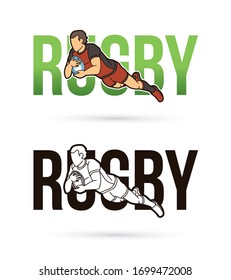 Font Rugby with rugby player action cartoon sport graphic vector.