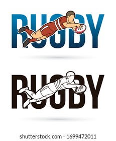 Font Rugby mit Rugby-Spieler Action-Cartoon Sport-Grafik Vektorillustration.