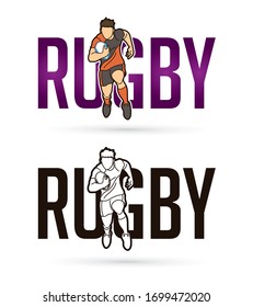 Font Rugby with rugby player action cartoon sport graphic vector.