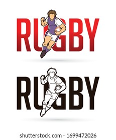 Font Rugby with rugby player action cartoon sport graphic vector.