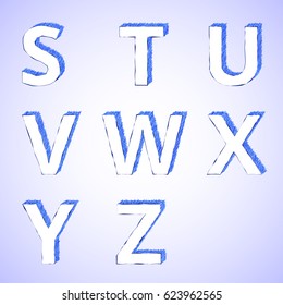 font S to Z color blue Doodle style.Vector illustration.