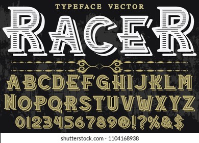 Font script typeface set named racer Brush painted characters and label design