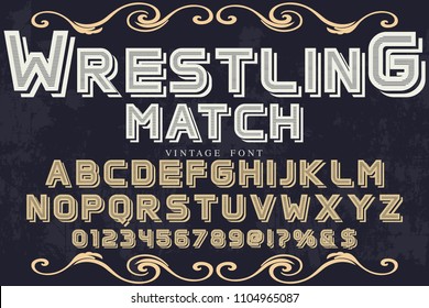 Font script typeface set named wrestling match Brush painted characters and label design