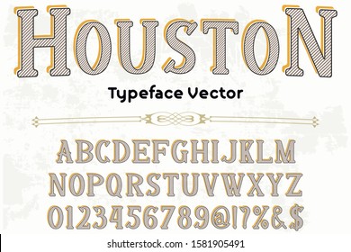 Font  Script Typeface.Shadow Effect.vintage Hand Drawn.Retro Typography.Vector Illustration named houston