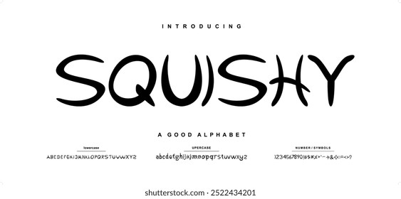 Script De Fuente “SQUISHY” Mayúsculas Y Minúsculas Y Número. Diseños de moda minimalistas con letras clásicas. Fuentes Script Tipografía moderno concepto femenino decorativo regular. Ilustración vectorial