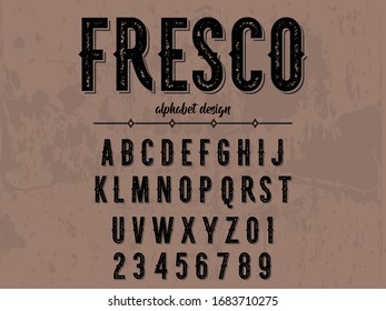 Font. Script.Typeface.alphabet .Shadow Effect.Handcrafted handwritten vector label design old style.vintage Hand Drawn.Retro Typography.Vector Illustration.named fresco
