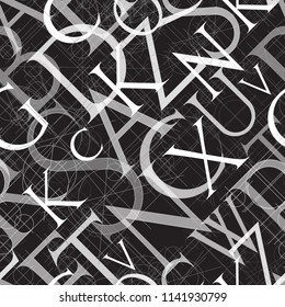 font seamless pattern on a black background, vector illustratuon clip-art