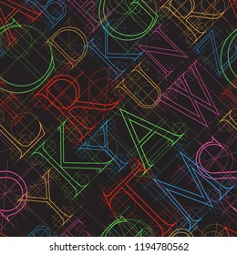 font seamless pattern on a black background, vector illustration clip-art