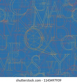 font seamless pattern on a blue background, vector illustratuon clip-art