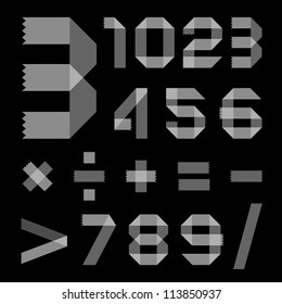 Font from sellotape tape - Arabic numerals (0, 1, 2, 3, 4, 5, 6, 7, 8, 9).