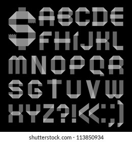 Font from sellotape tape - Roman alphabet (A, B, C, D, E, F, G, H, I, J, K, L, M, N, O, P, Q, R, S, T, U, V, W, X, Y, Z)