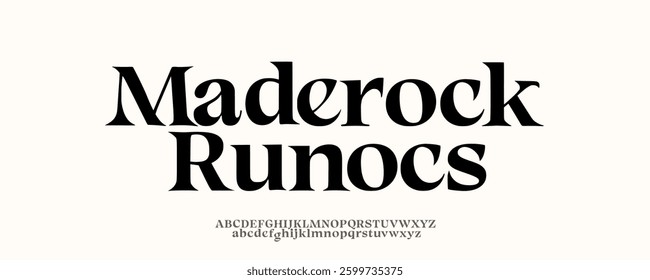 Font serif, modern, elegant, font Uppercase, simple design, logotype, logo. Biker, vector illustration 