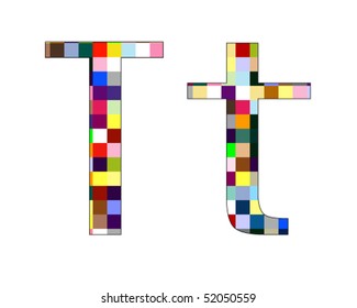 Font Set 1 Letter T Isolated on White