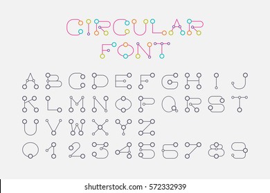 Font set design using circle and connecting line style to represent connection, link, together and collaboration.