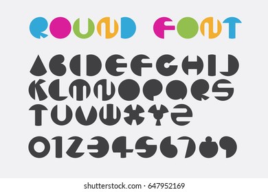 Font set design using circle shape to create round letters.