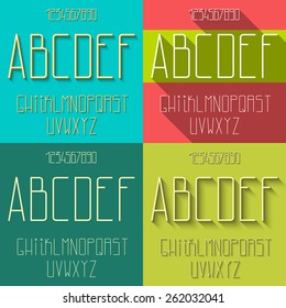 Font Set in flat style. Alphabet with shadow and without.