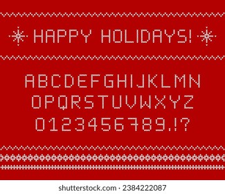 Font set in a knitted sweater letter design. Vector alphabet, abc, type as knitwear style and woven winter pullover or jumper letters.