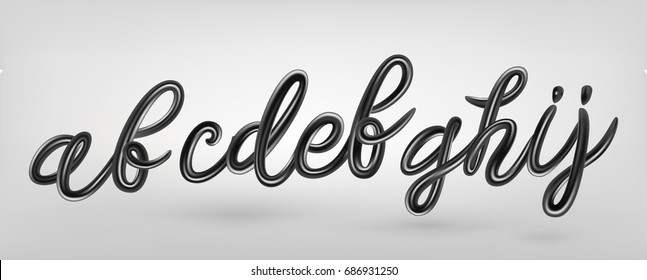 Conjunto de fuentes con letras a, b, c, d, e, f, g, h, i, j. Tipo de letra de plástico negro. Ilustración vectorial de tipografía.