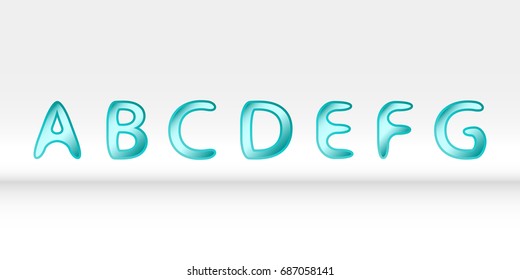 Font set with letters a, b, c, d, e, f, g. Vector funny cartoon colorful uppercase alphabet. ABC in mint colors.