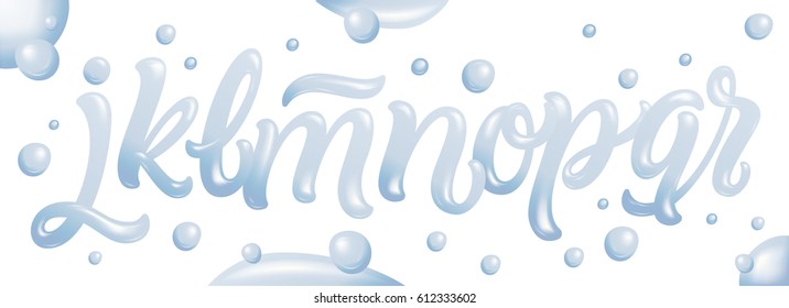 Font set with letters j, k, l, m, n, o, p, q, r. Vector alphabet made of clear water. 