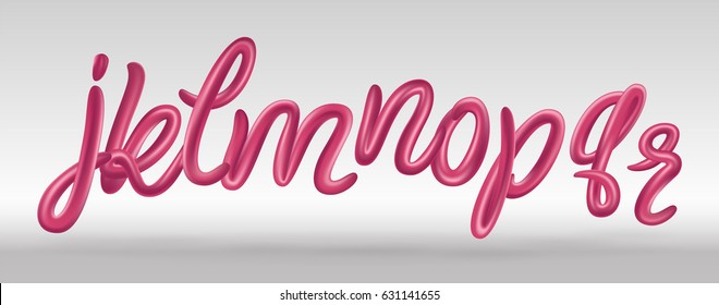 Font Set With Letters J, K, L, M, N, O, P, Q, R. Glossy Pink Alphabet. 3D Render Of Bubble Font With Glint. Typography Vector Illustration.