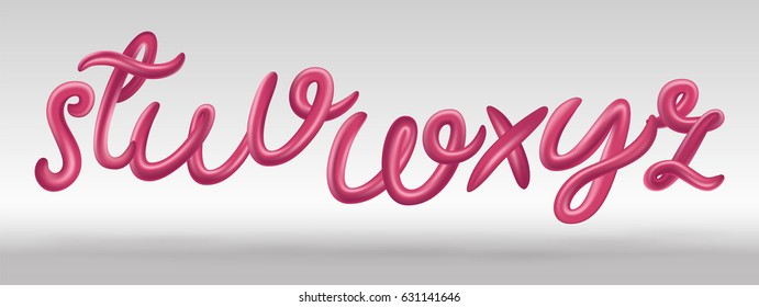 Font set with letters s, t, u, v, w, x, y, z. Glossy pink abc set. 3D render of bubble font with glint. Typography vector illustration.