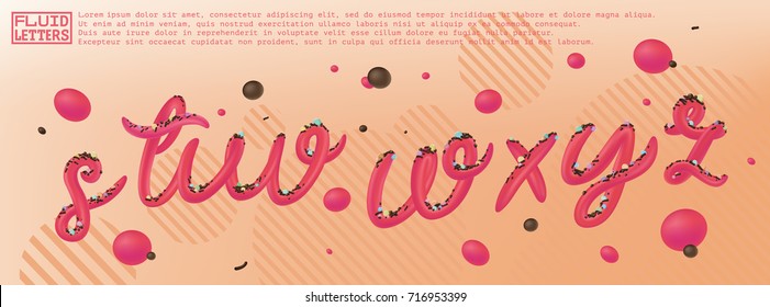 Font set with letters s, t, u, v, w, x, y, z. Glossy pink paint letters. 3D render of bubble font with glint. Typography vector illustration.