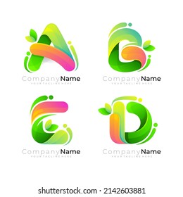 Font set logo with nature design vector, letter logo and leaf icons