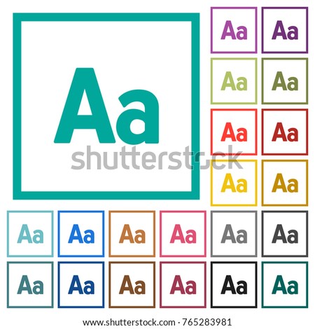 Font size flat color icons with quadrant frames on white background